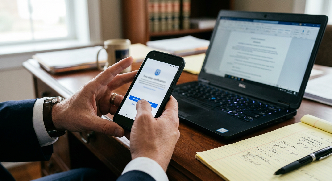 Attorney approving a multi-factor authentication prompt on a phone